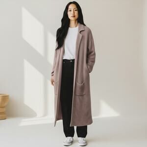 Express Pink Duster Cardigan Sweater XS Cozy Soft Knit Long Length Collared